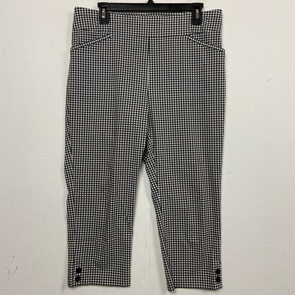 Chico’s Women's Perfect Stretch Black White Gingham Capri Pants Size 10